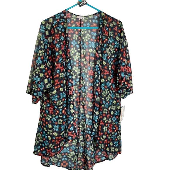 Multicolored Open Kimono Womens Small Oversized Black Aztec Blouse Light Coverup - Picture 1 of 8